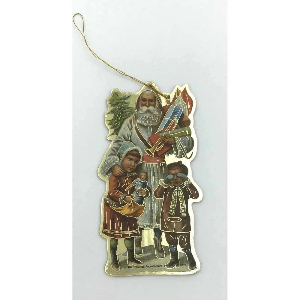 VTG Christmas Reproductions 80's Paper Foil Die Cut Ornaments 5 Santa Victorian